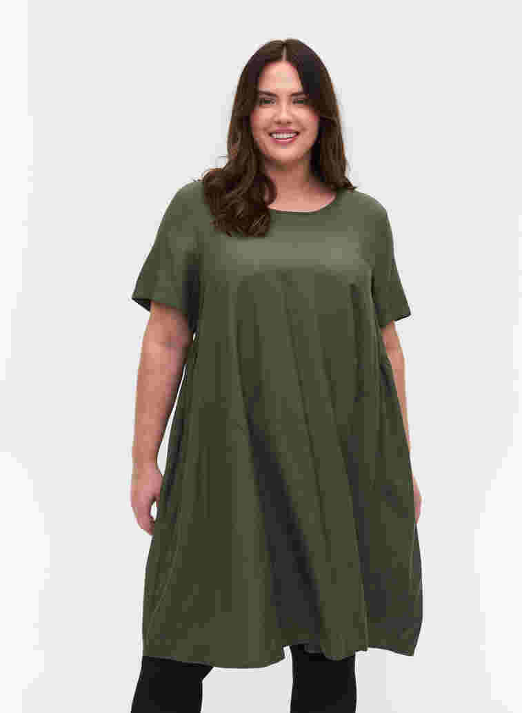 Short-sleeved A-line tunic, Thyme, Model image number 0
