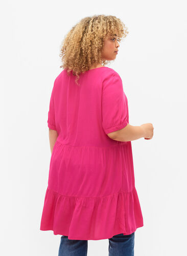 Single colored viscose tunic with short sleeves, Beetroot Purple, Model image number 1