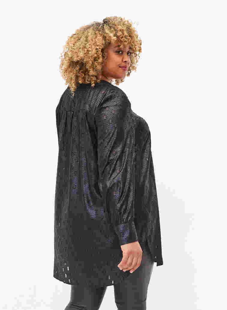 Textured tunic with long sleeves and v -neck, Black, Model image number 1