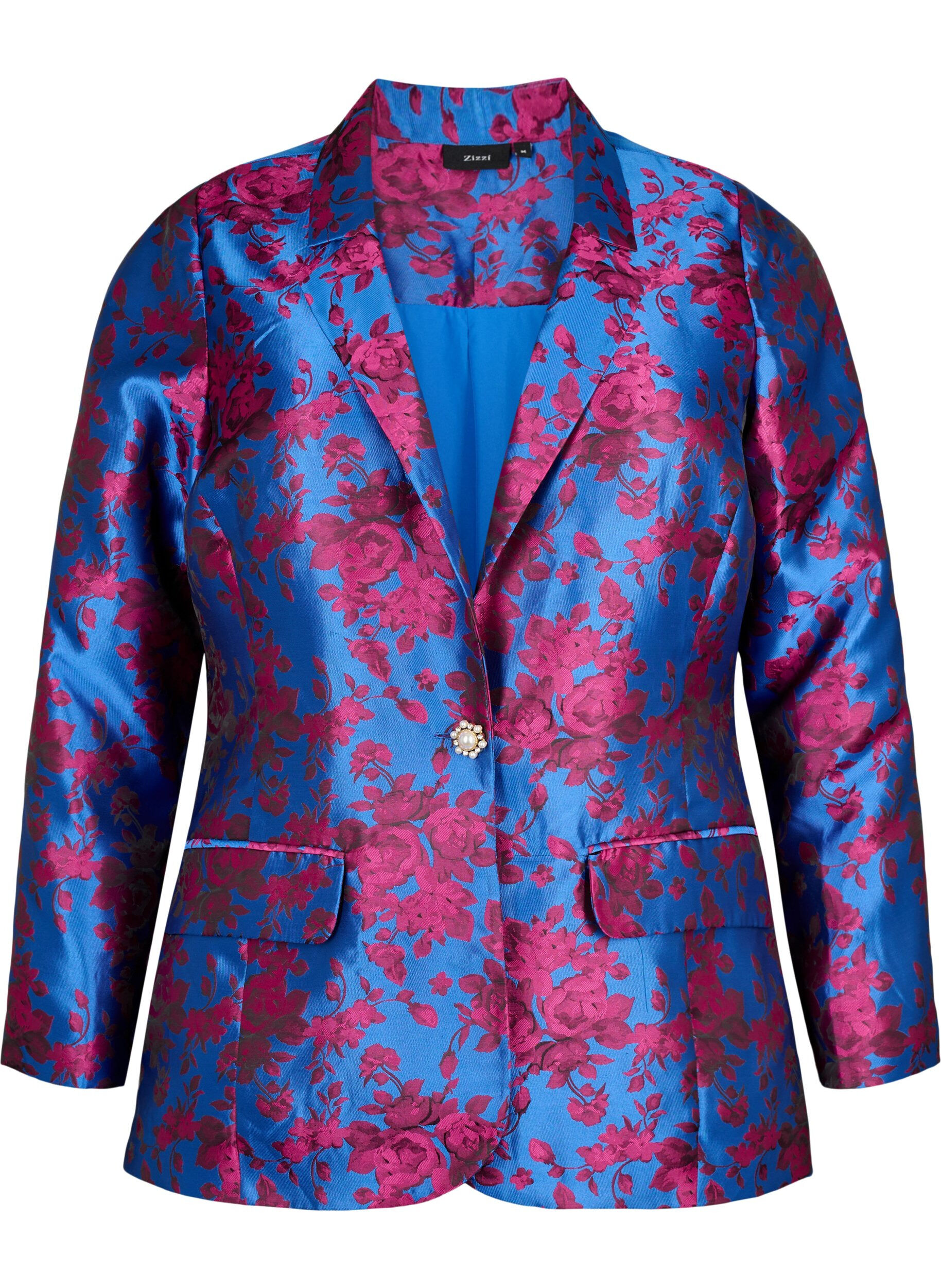 Zizzifashion Floral blazer with pearl button, Blue Quartz Jaquard, Packshot image number 0