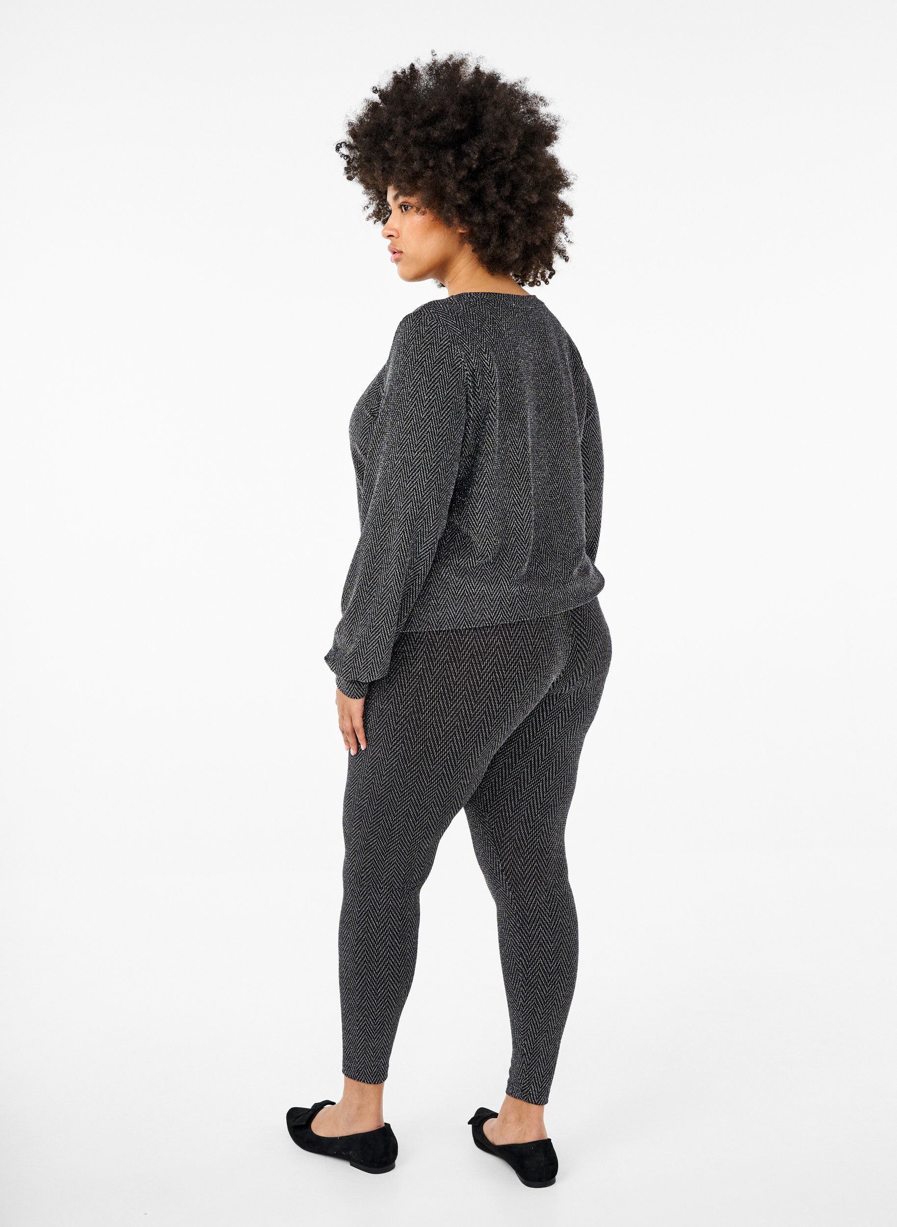 Zizzifashion Leggings with glitter pattern, Silver ZigZagShimmer, Model image number 1