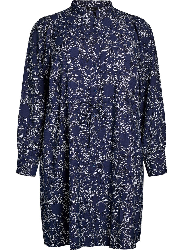 Shirt dress with tie belt and print, Blue, Packshot image number 0