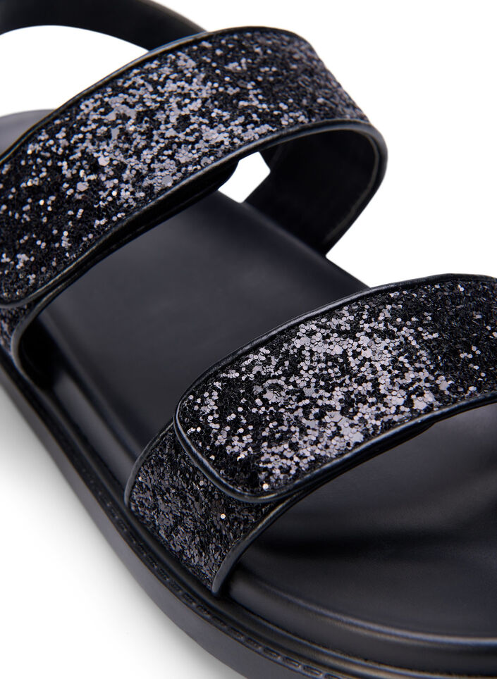 Wide fit glitter sandal with Velcro closure, Black, Packshot image number 3