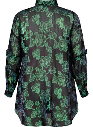 Long viscose shirt with lurex structure, Black W. Green Lurex, Packshot image number 1