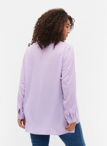 Long-sleeved shirt with v-neck, Purple Rose, Model image number 1