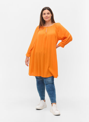 Viscose tunic with 3/4 sleeves, Orange Peel, Model image number 2