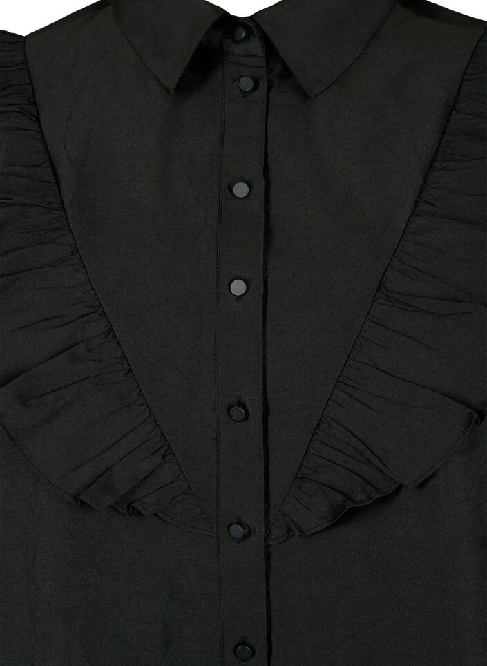 Solid colored shirt with ruffle detail, Black, Packshot image number 2