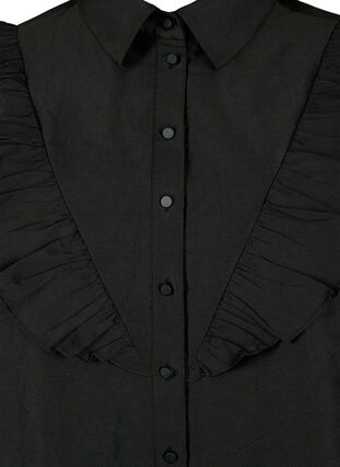Solid colored shirt with ruffle detail, Black, Packshot image number 2