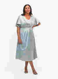 Maxi dress with wrap and short sleeves, Silver Blue, Model