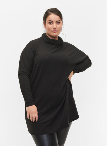 Tunic with long sleeves and high neck, Black, Model image number 0