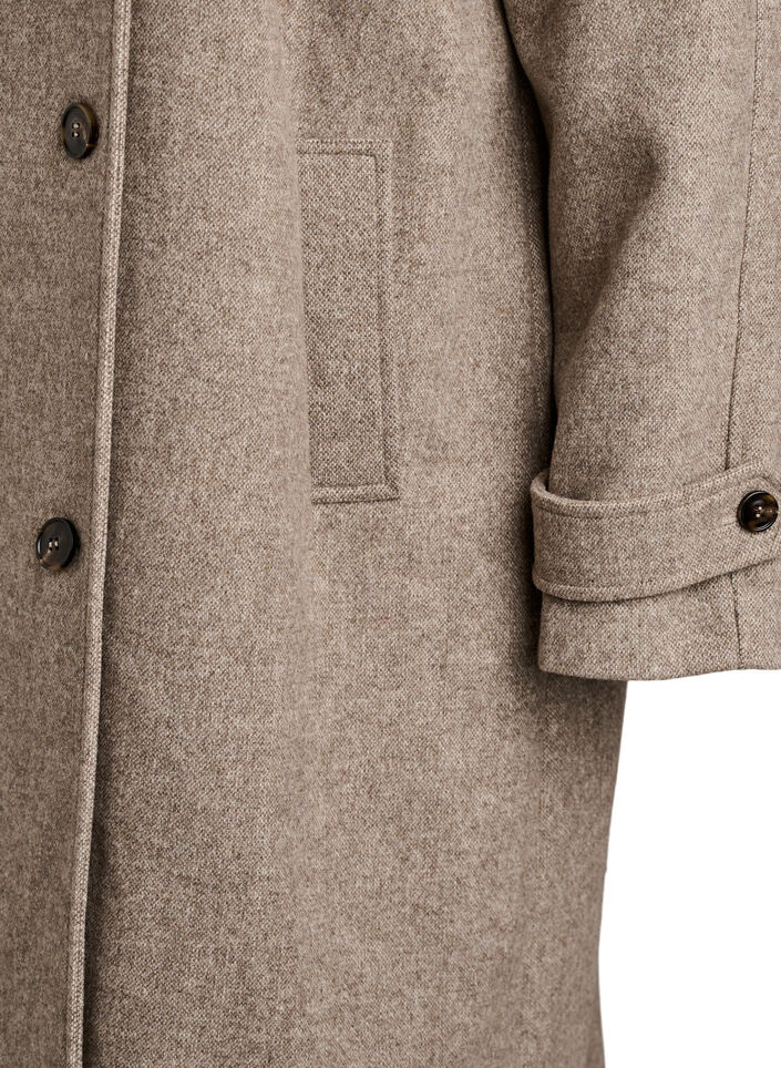 Long wool coat with a high collar and double-breasted design, Brown, Packshot image number 3