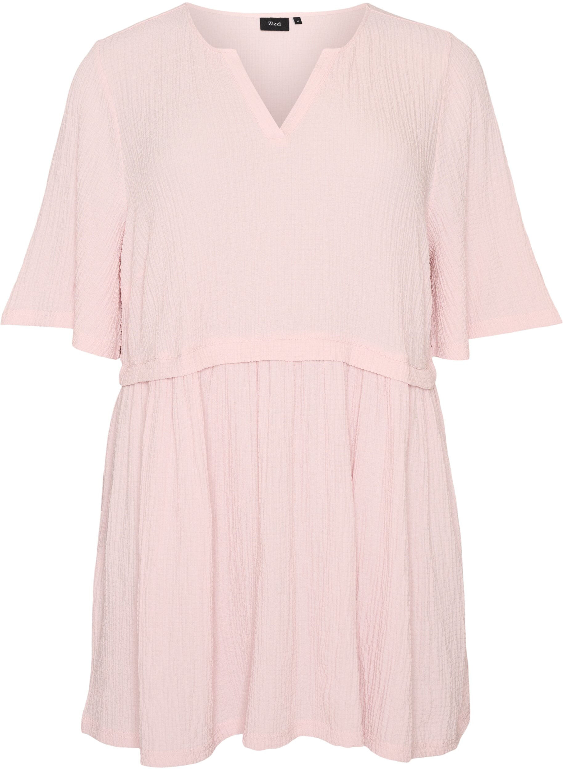 ZizzifashionTunic with crinkled texture and 1/2 sleeves, Pink, Packshot image number 0