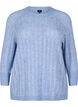 Loose knit blouse with 3/4 sleeves and openwork pattern, Blue, Packshot image number 0
