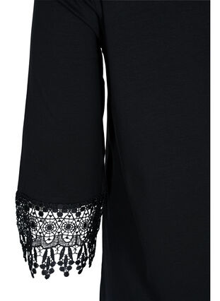 Cotton tunic with 3/4-length sleeves and lace details, Black, Packshot image number 3