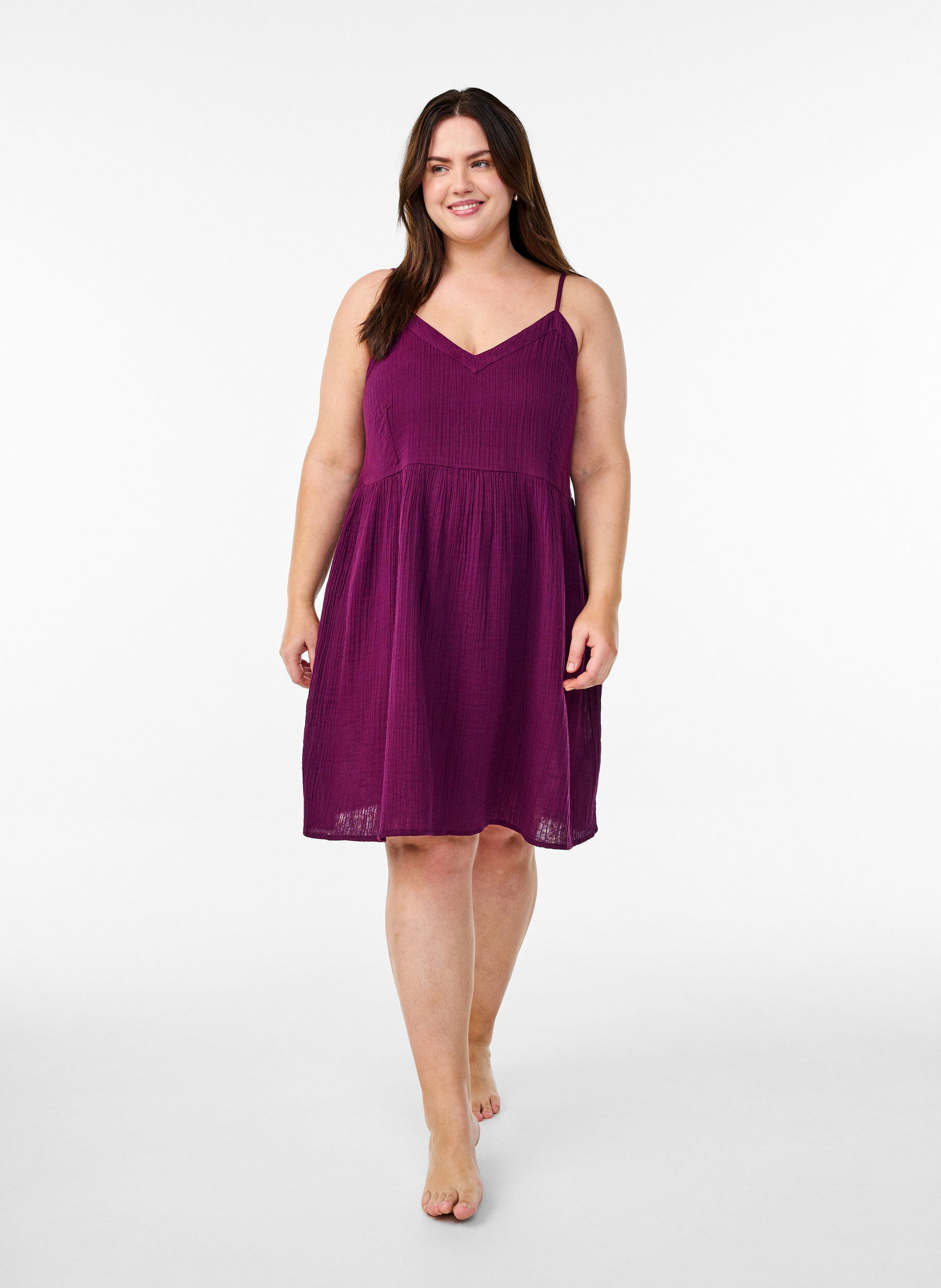 Zizzifashion Cotton beach dress with narrow straps, Purple, Model image number 1