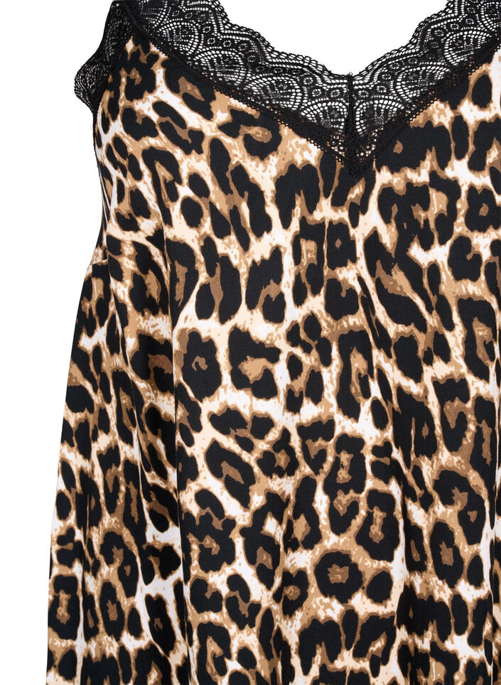 Strap dress in viscose with lace, Leopard, Packshot image number 2