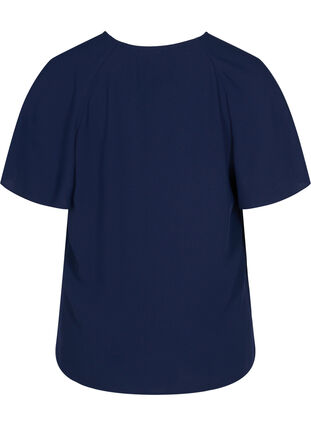 Short-sleeved blouse with rounded neckline, Navy Blazer, Packshot image number 1