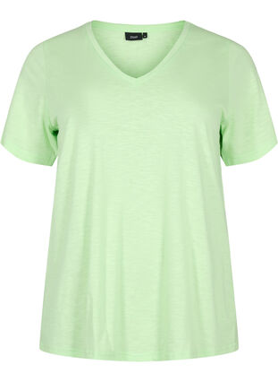 Short-sleeved basic t-shirt with v-neck, Paradise Green, Packshot image number 0