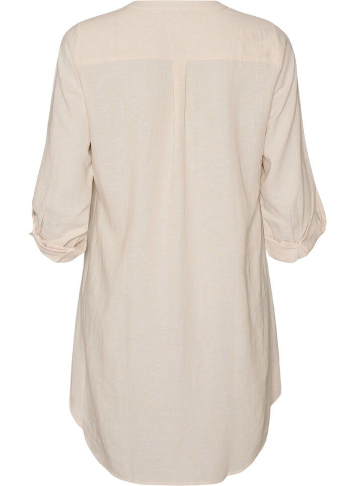 Long shirt in linen and viscose, Beige, Packshot image number 1