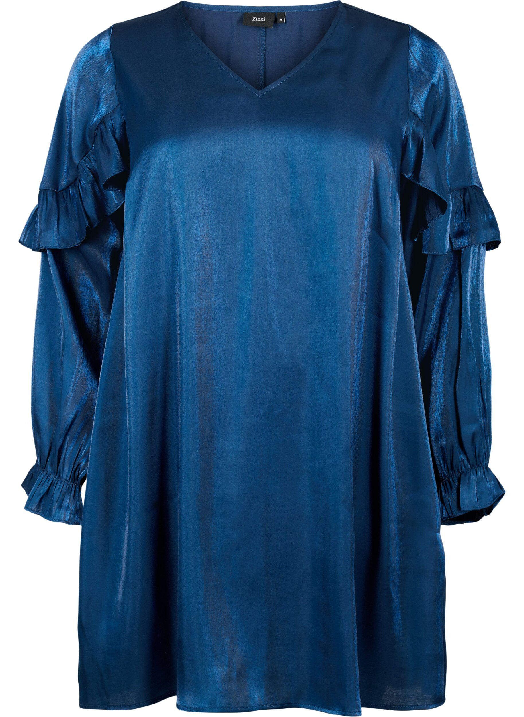 Zizzifashion Viscose dress with v-neck and frills, Titan, Packshot image number 0