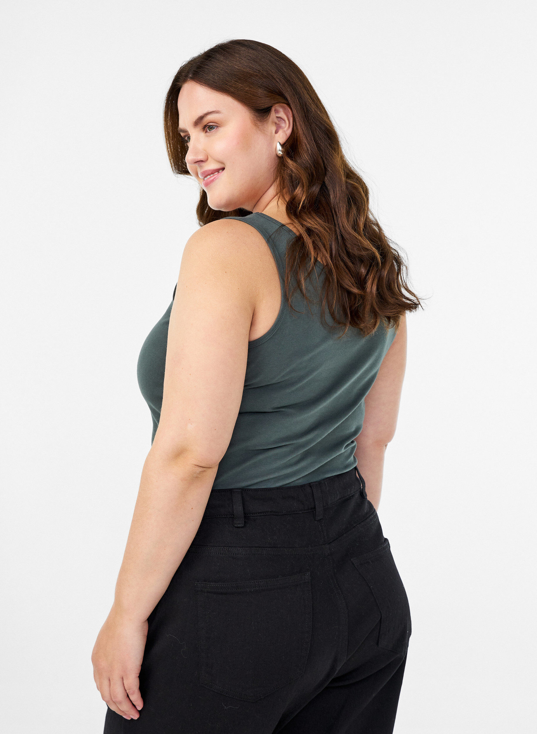 ZizzifashionSolid color basic top in cotton, Green, Model image number 2