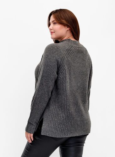 Turtleneck sweater with ribbed texture, Dark Grey Melange, Model image number 1