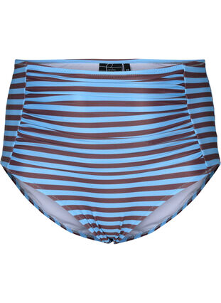 High-waisted bikini bottom with stripes, BlueBrown Stripe AOP, Packshot image number 0