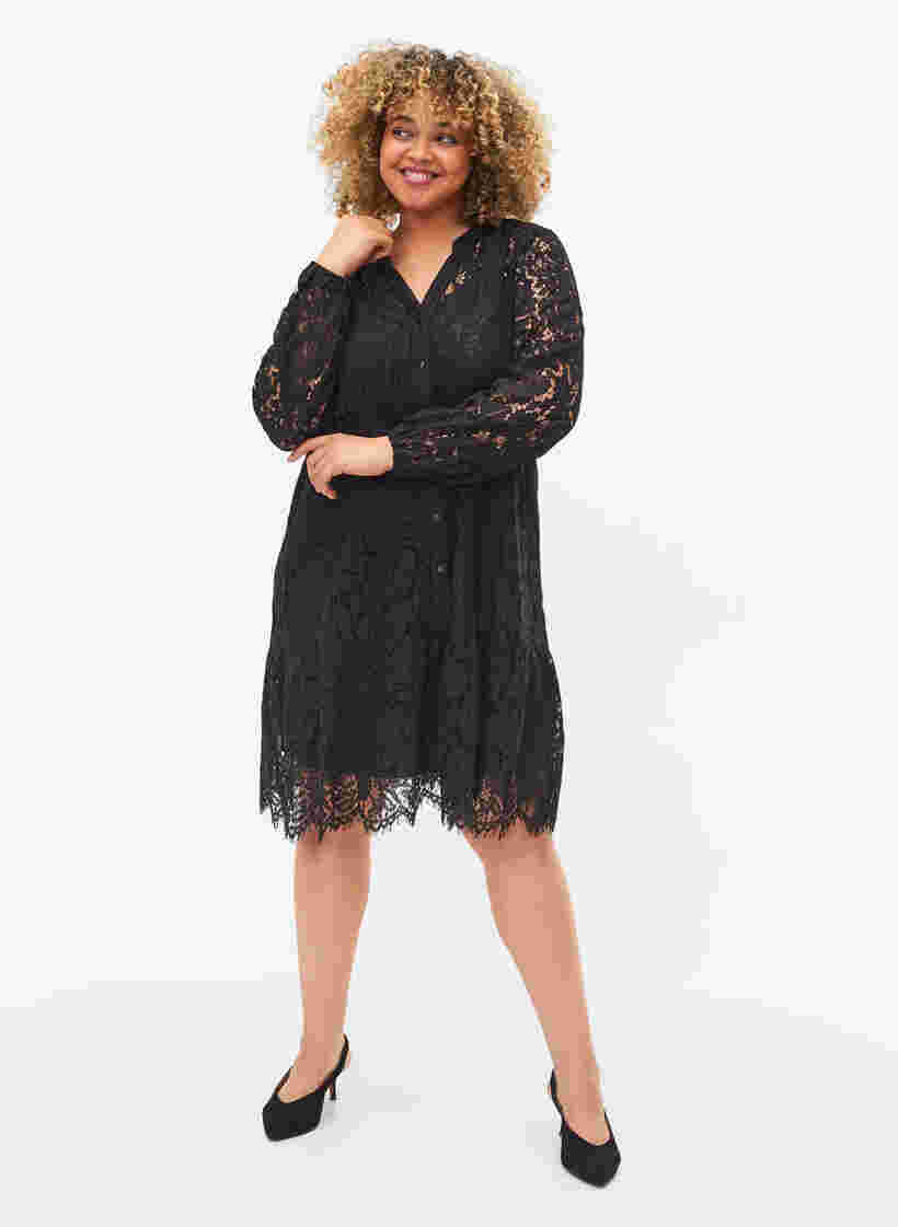 Lace dress with long sleeves, Black, Model image number 2