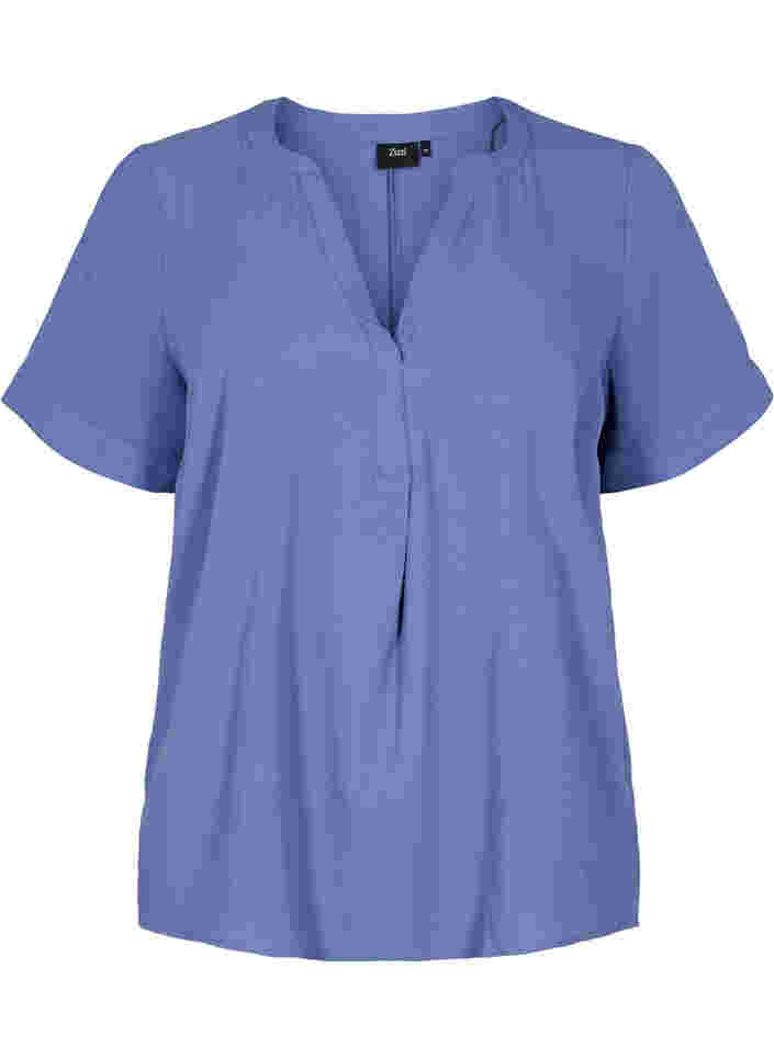 Short-sleeved v-neck blouse, Coastal Fjord, Packshot image number 0