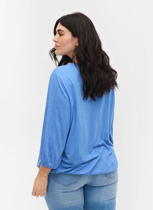Plain blouse with 3/4 sleeves, Ultramarine Mel, Model image number 1