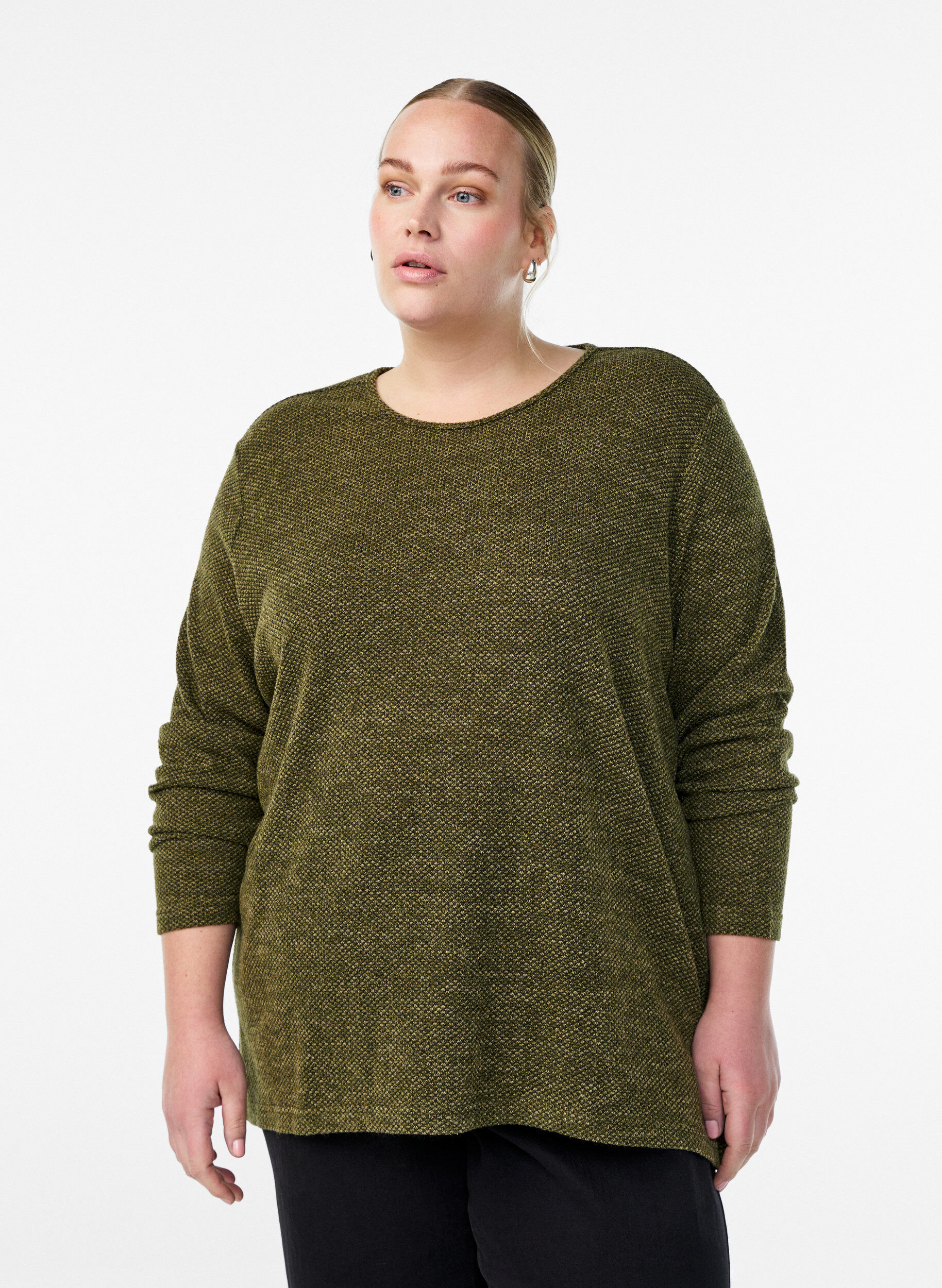 ZizzifashionLong-sleeved blouse with texture, Green, Model image number 0