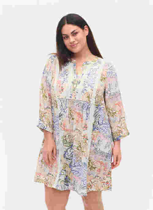 	 Printed viscose tunic with 3/4 sleeves
