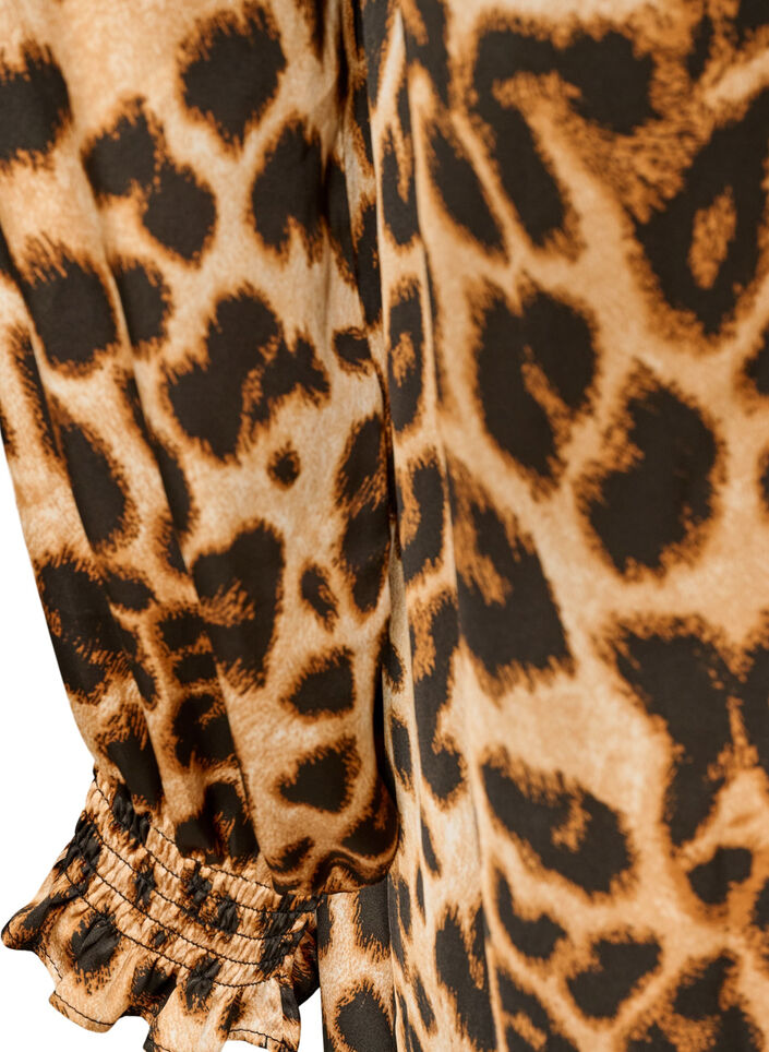 Dress with leopard print and ruffle details, Brown, Packshot