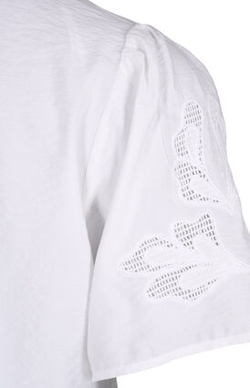 Short sleeve viscose blouse with embroidery, Bright White, Packshot image number 3