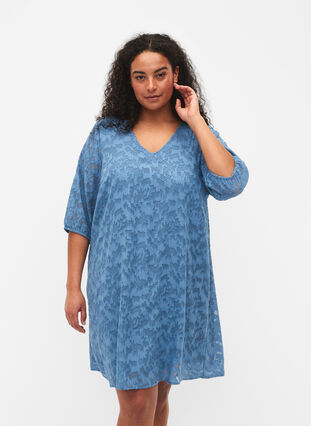 Short-sleeved dress with structure, Coronet Blue, Model image number 0