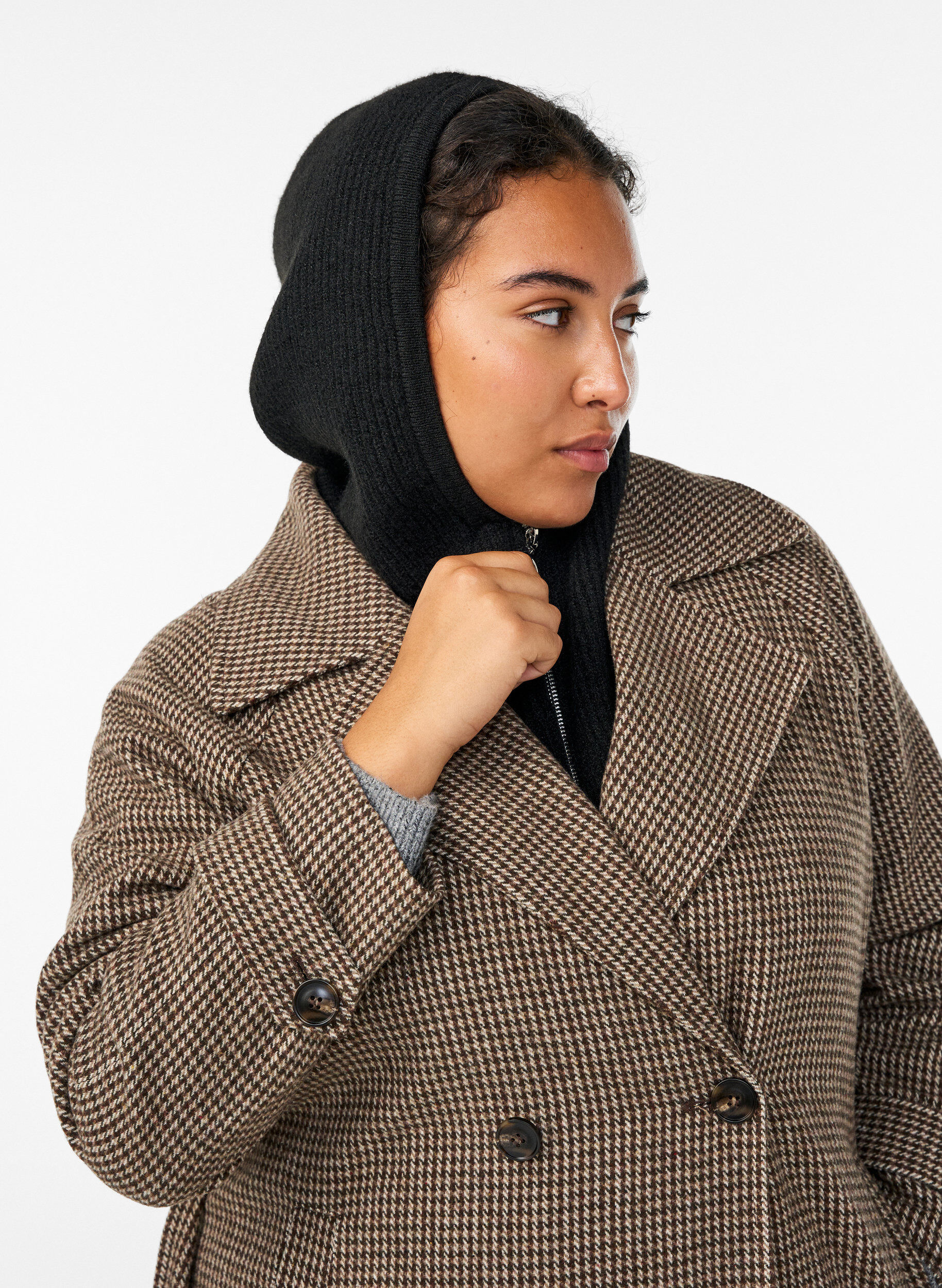 Zizzifashion Rib-knitted balaclava with zipper, Black, Model image number 1