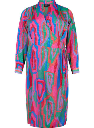 Printed wrap dress with long sleeves, Colorfull Art Print, Packshot image number 0