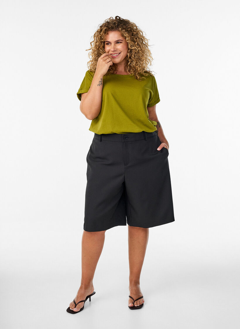 Short sleeved cotton blend t-shirt, Green, Model image number 1