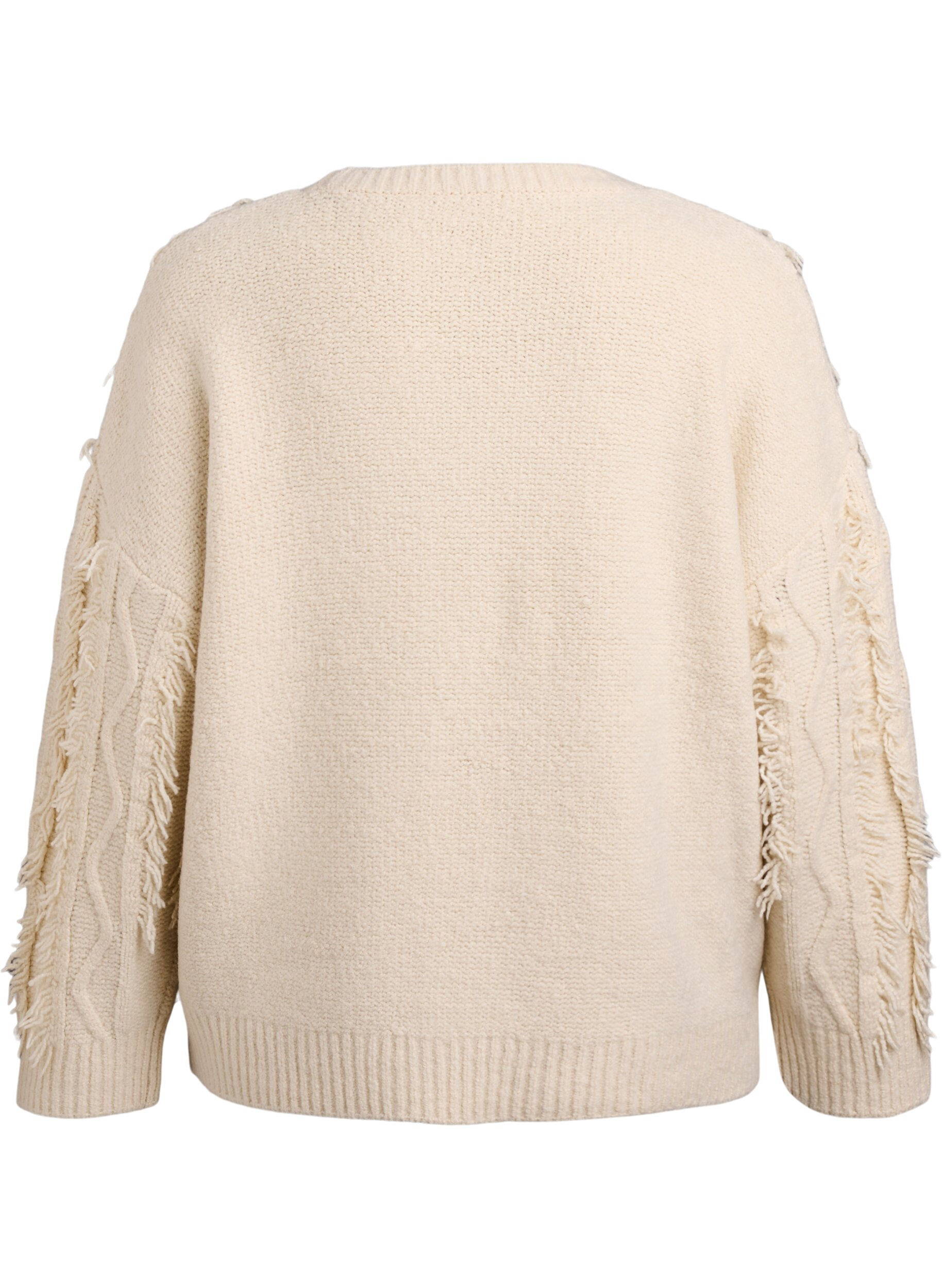 Zizzifashion Knitted blouse with cable pattern and fringes, Beige, Packshot image number 1