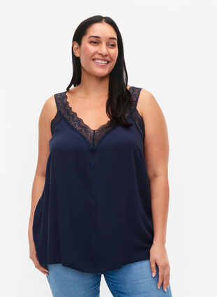 Lace top in viscose, Navy Blazer, Model image number 0