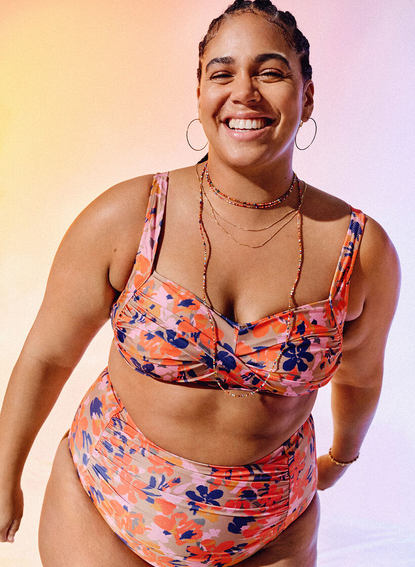 Printed bikini top, Retro Flower, Image image number 0