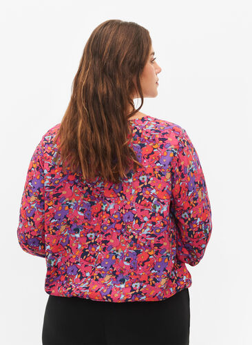 Viscose blouse with floral print and smock, Pink Small Fl. AOP, Model image number 1