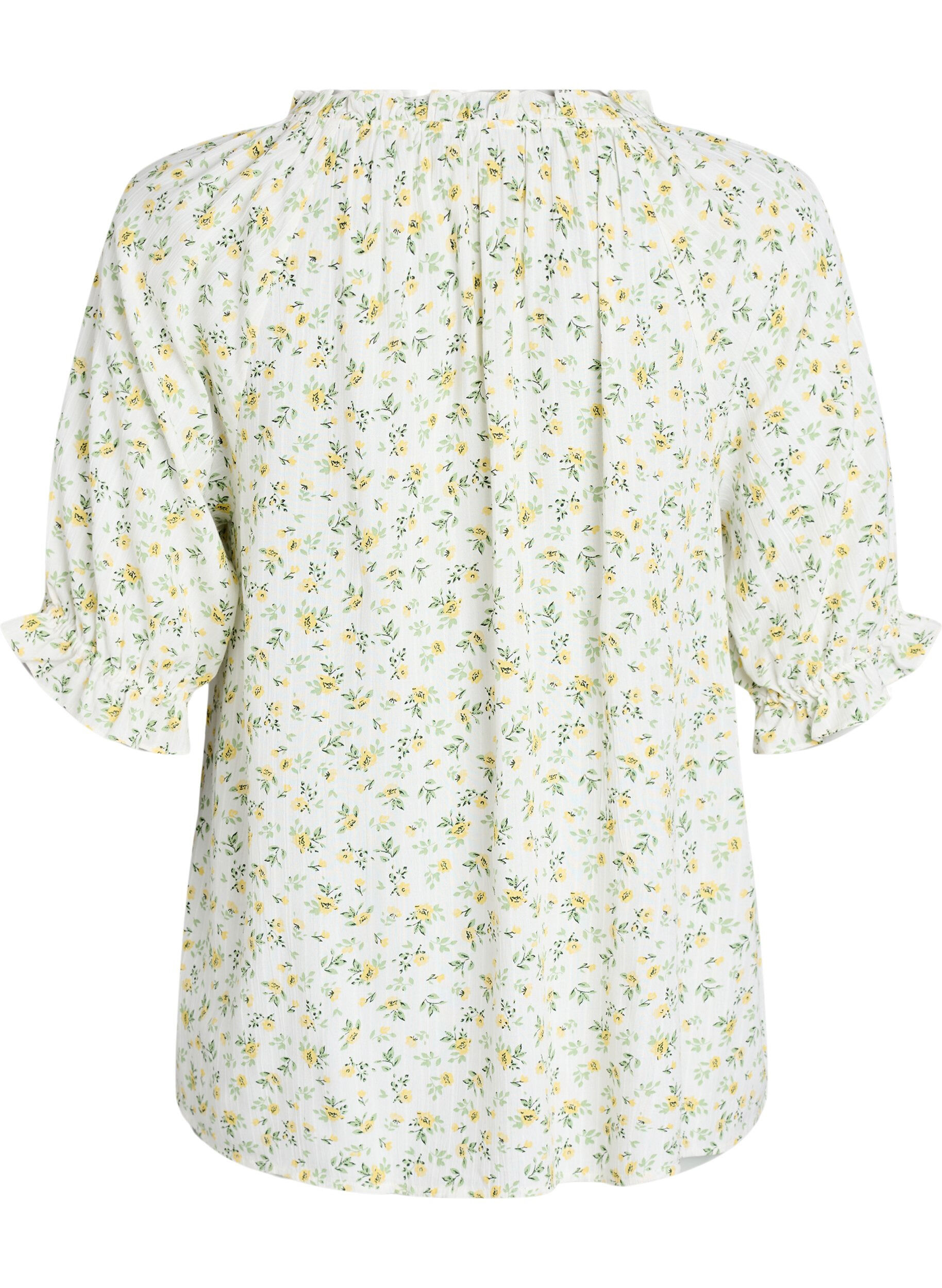 ZizzifashionFloral viscose blouse with half-length sleeves, White, Packshot image number 1