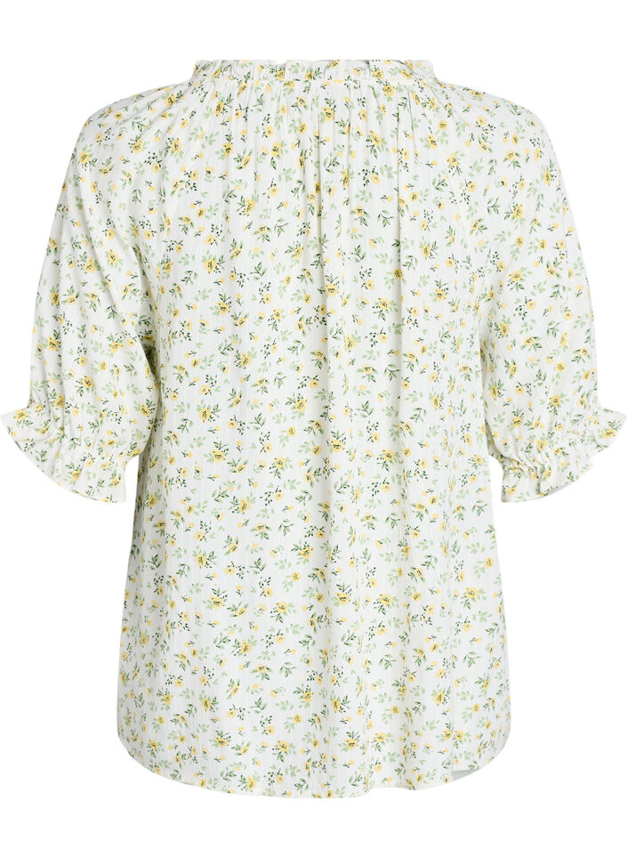 Floral viscose blouse with half-length sleeves, White, Packshot image number 1