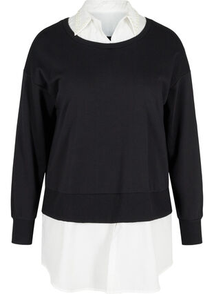 Sweater with attached shirt, Black, Packshot image number 0