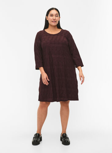 FLASH - Dress with texture and 3/4 sleeves, Fudge, Model image number 2