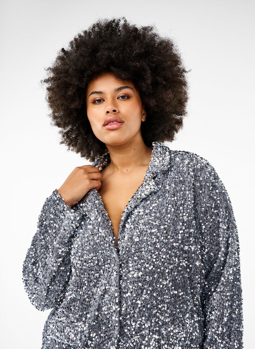 Sequin blazer with pockets, Silver, Image image number 0