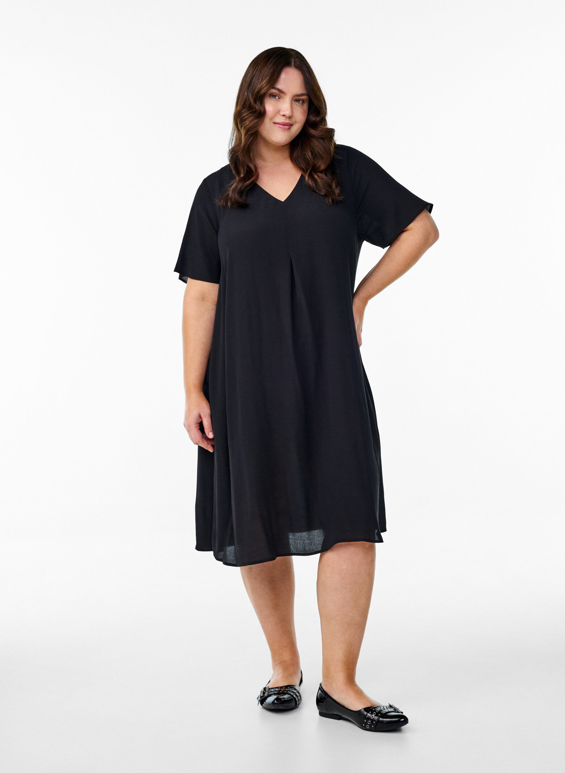 Zizzifashion Viscose A-line dress, Black, Model image number 1