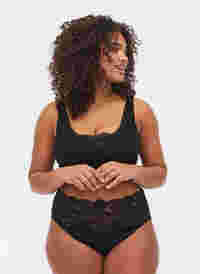High-waisted knickers with lace trim in a 2-pack, Black, Model