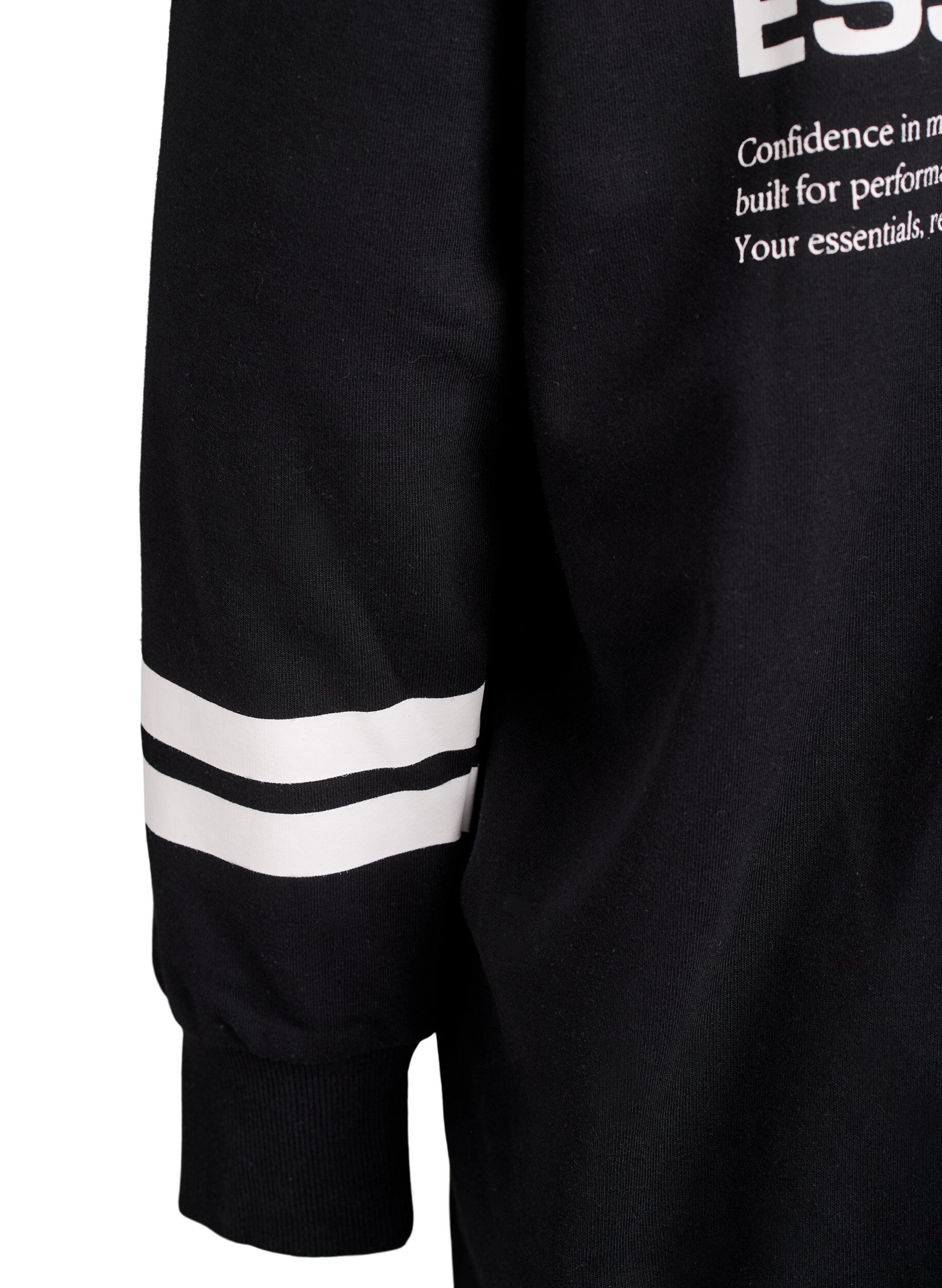 Zizzifashion Long sweat cardigan with printed details, Black, Packshot image number 4